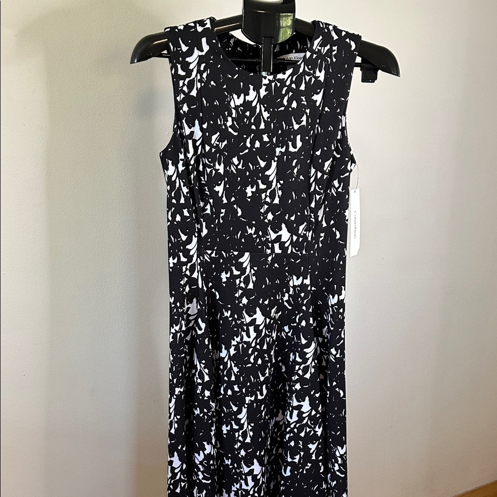 Calvin Klein Black and White Abstract Midi Dress